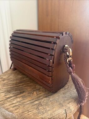 Free People Wooden Slatted Clutch Bag - Brown